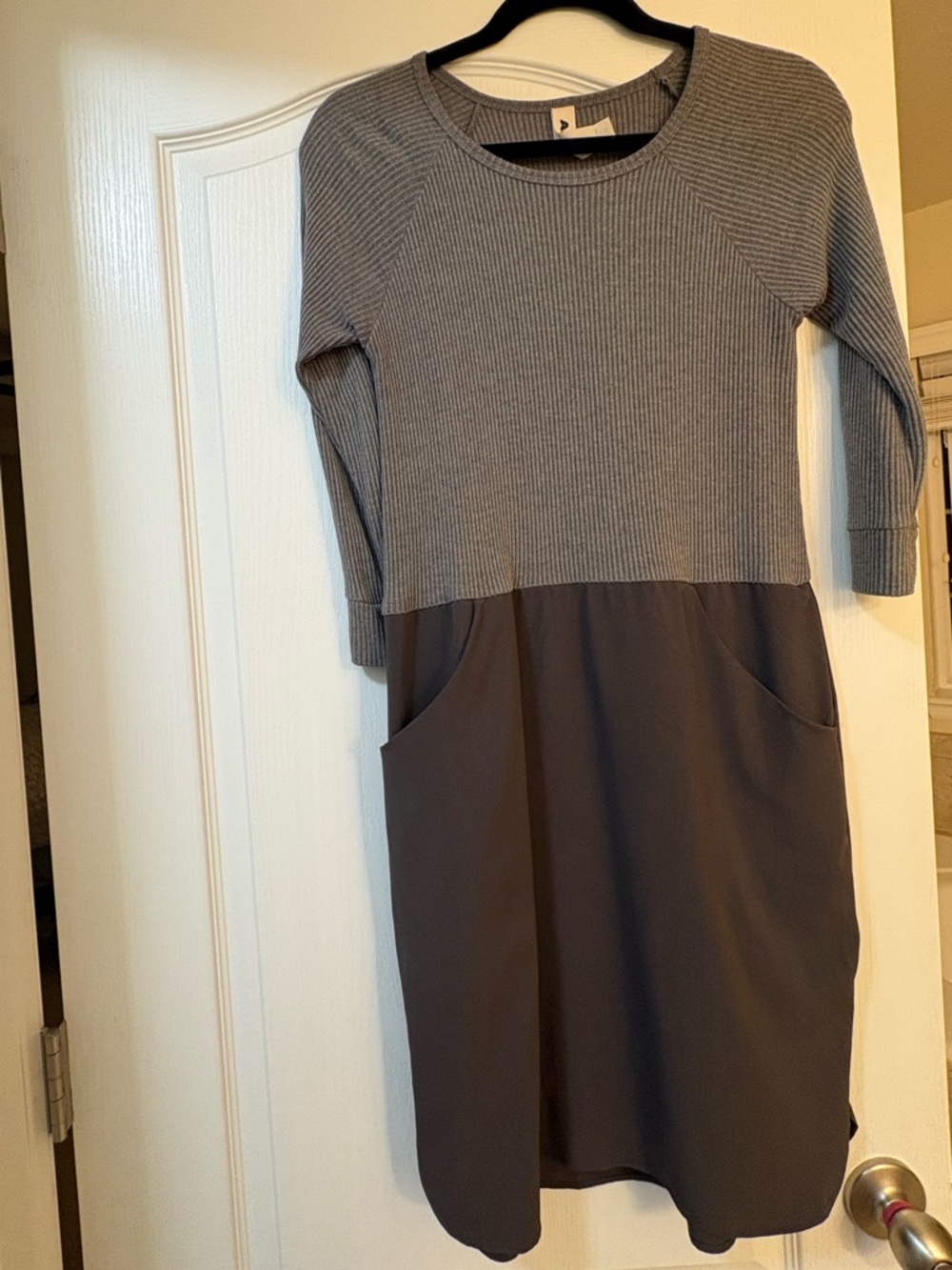 Women's Two-Tone Gray Long Sleeve Knit-Top Dress
